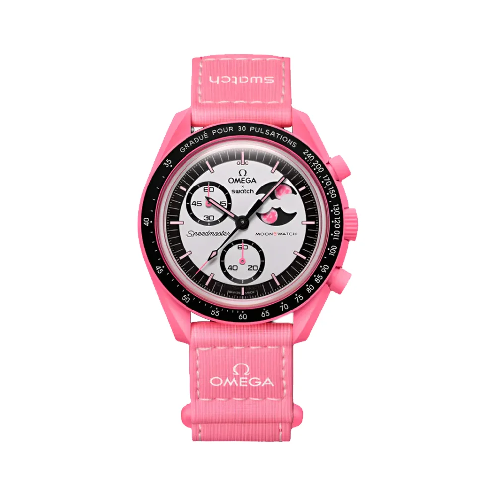 ساعت امگا سواچ فاز ماه صورتی OMEGA SWATCH PINK MOONPHASE