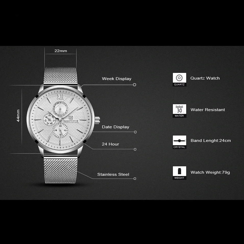 ساعت مچی مردانه نیوی فورس کد NF3003M- S-W